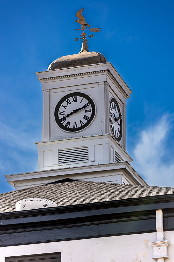 Clock tower above the Marion County Courthouse on Buena Vista's downtown square.