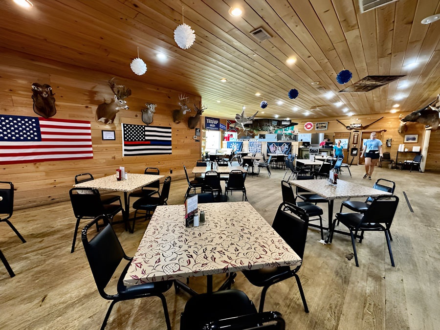Wood-paneled dining room inside Cedar Lane Supper Club near McRae-Helena.