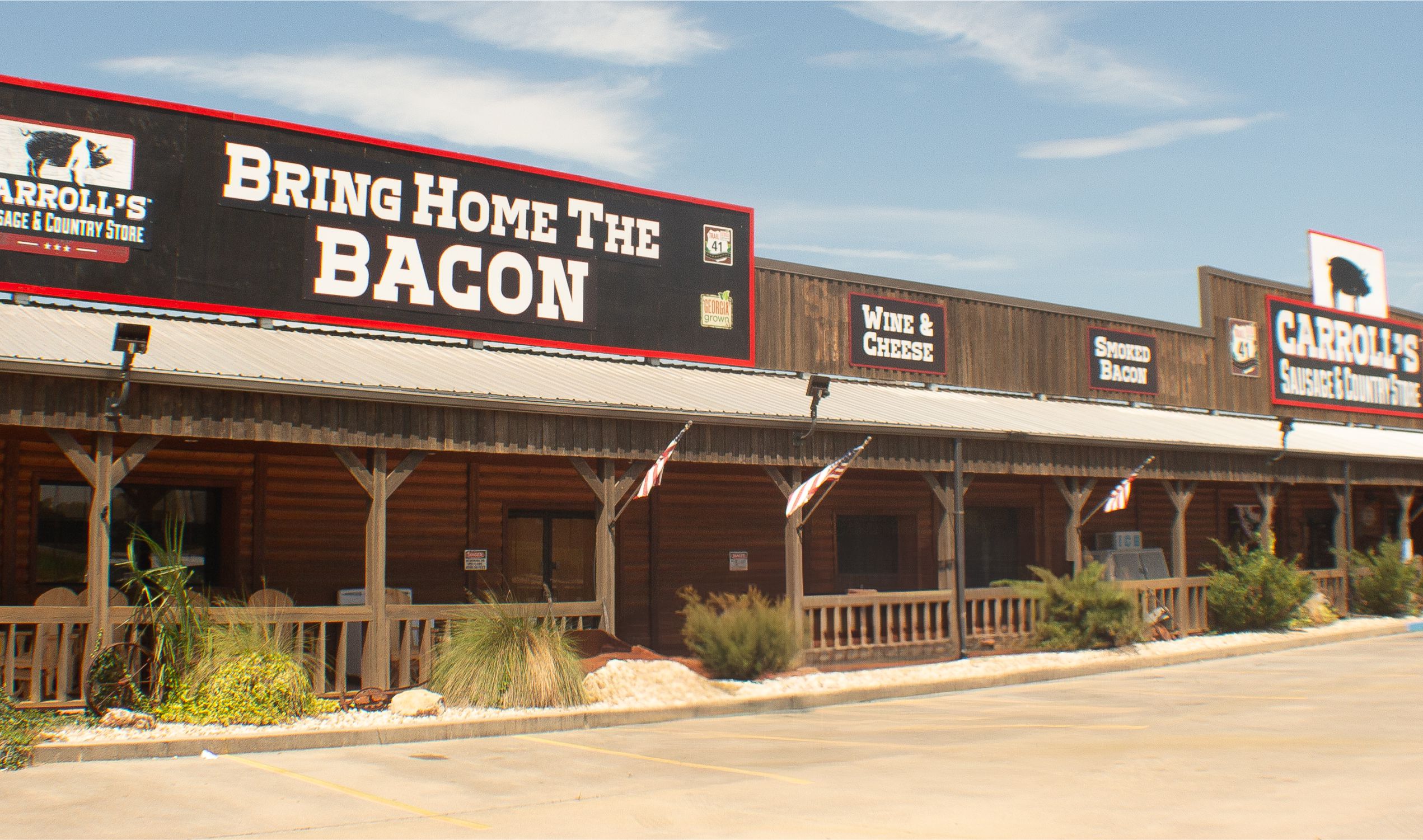 Carroll's Sausage & Country Store storefront and covered porch in Ashburn.