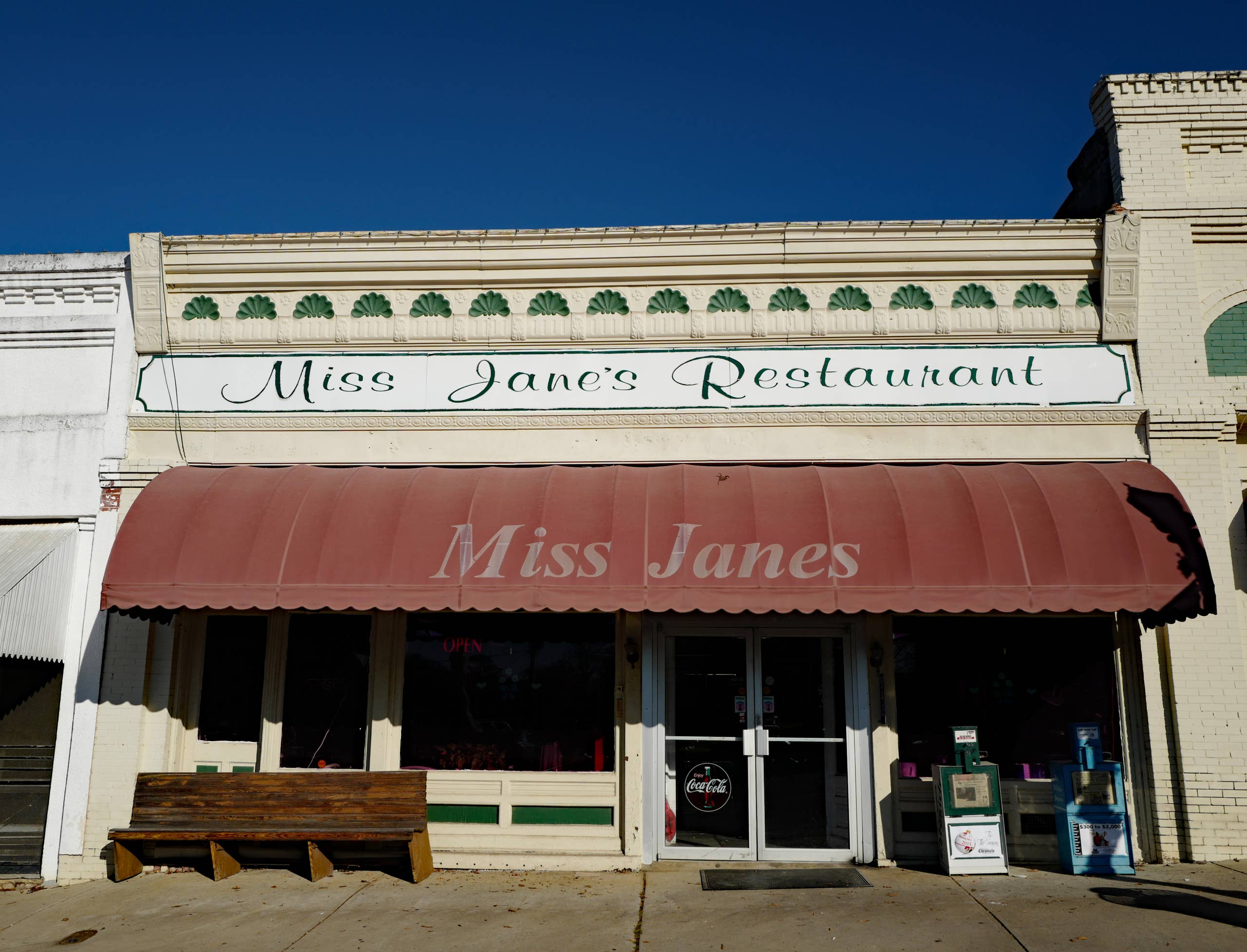 Miss Jane's Restaurant's signed downtown Warrenton storefront.