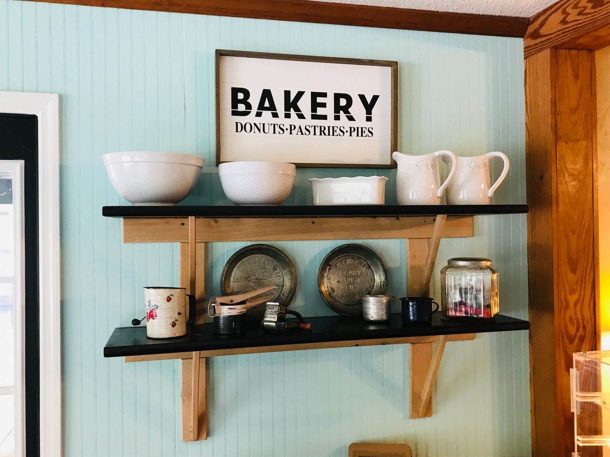Bakery cases, shelves and counter inside Blue Goose on Main in Irwinton.