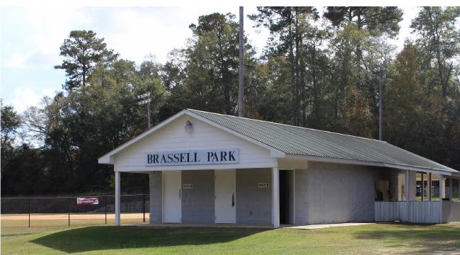 Brassell Park support building and ballfield in Gibson.