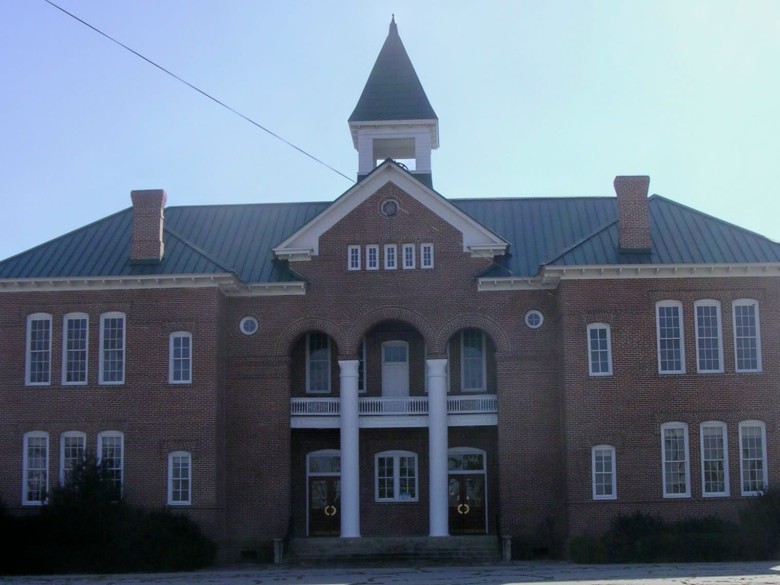 The brick Old South Georgia College building, a landmark on McRae’s historic-homes walking route.