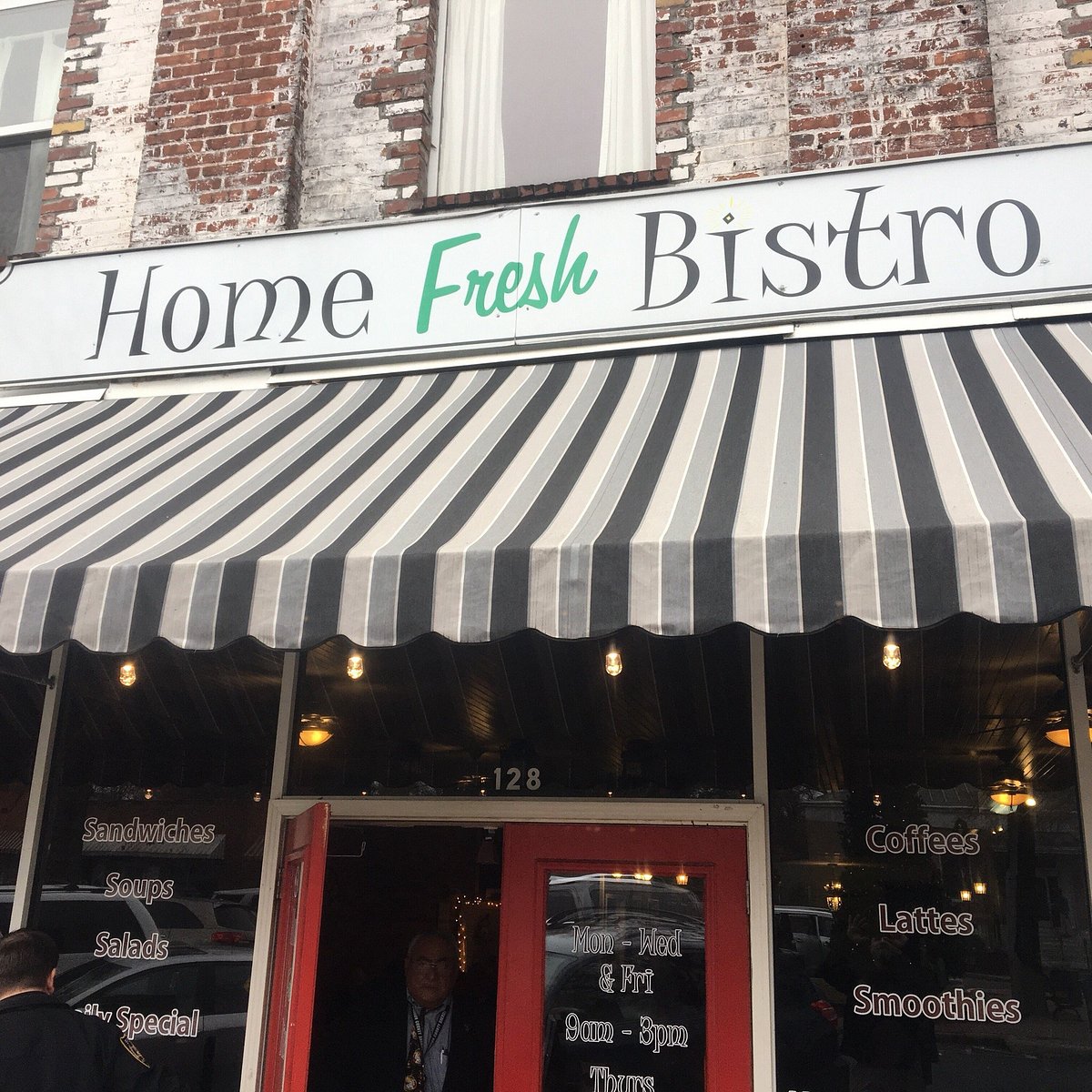 Home Fresh Bistro storefront and entrance at 128 West Broad Street in Louisville.