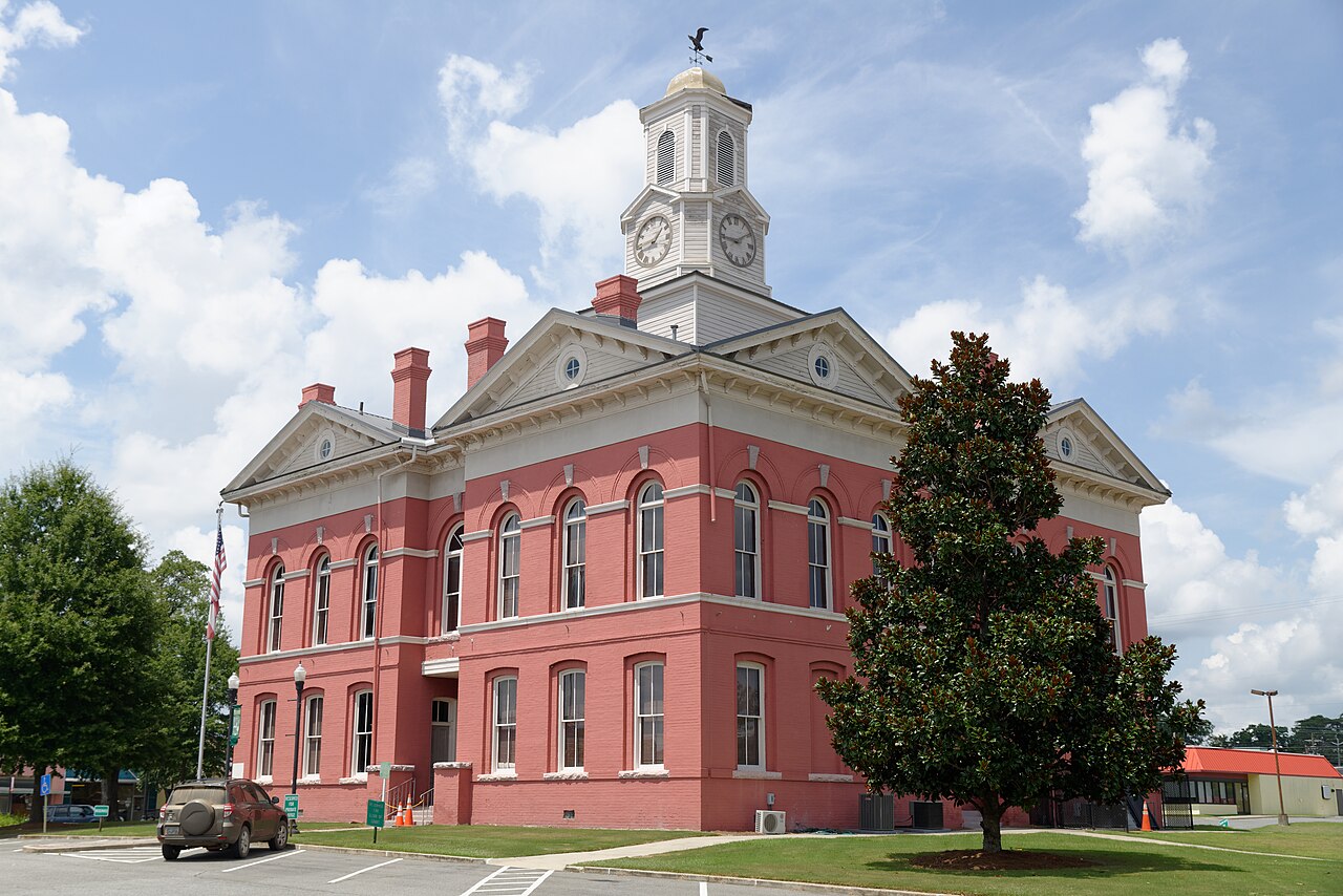 Johnson County Courthouse and its clock tower in downtown Wrightsville.